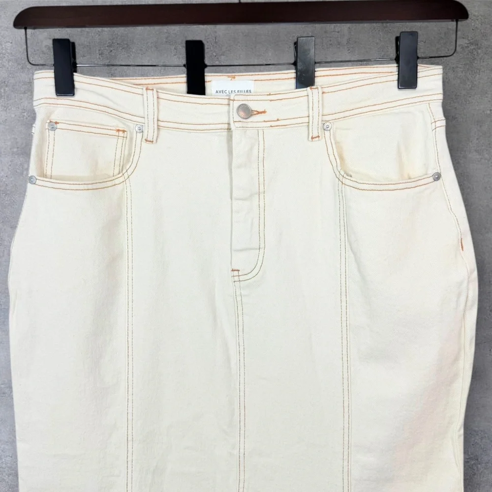 Avec Les Filles Paneled Flare Denim Midi Skirt XL NWT - Picture 5 of 10
